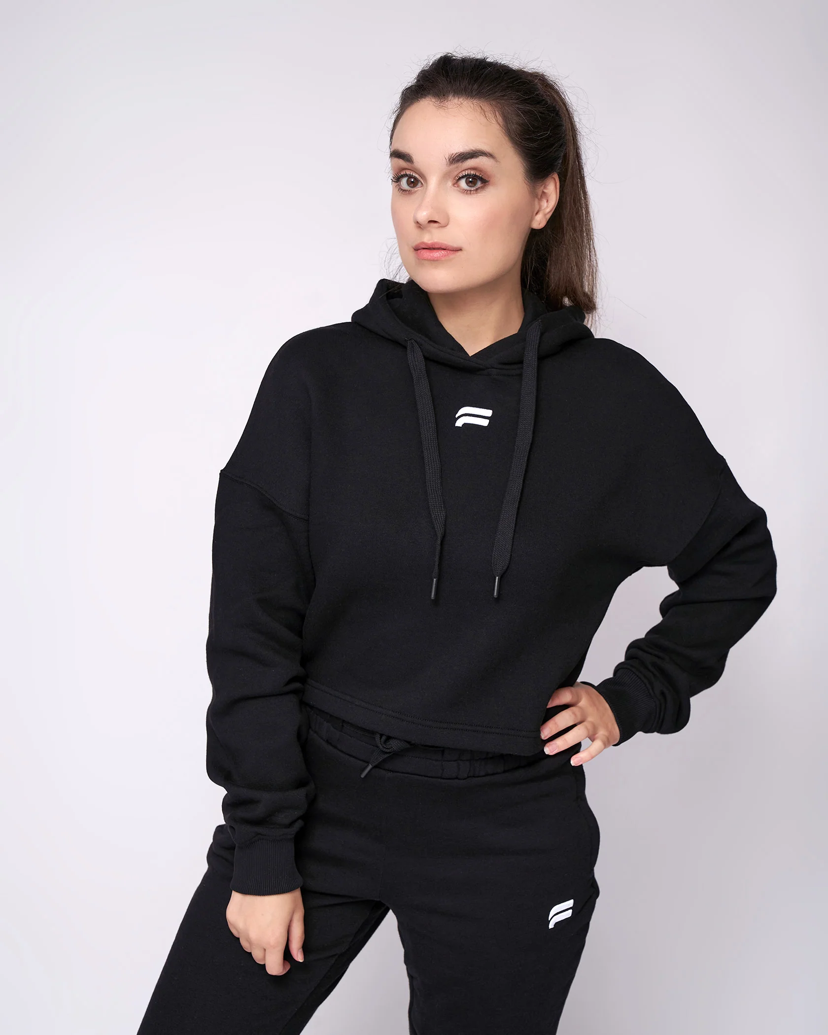 Essential Cropped Hoodie - Black - Image 3