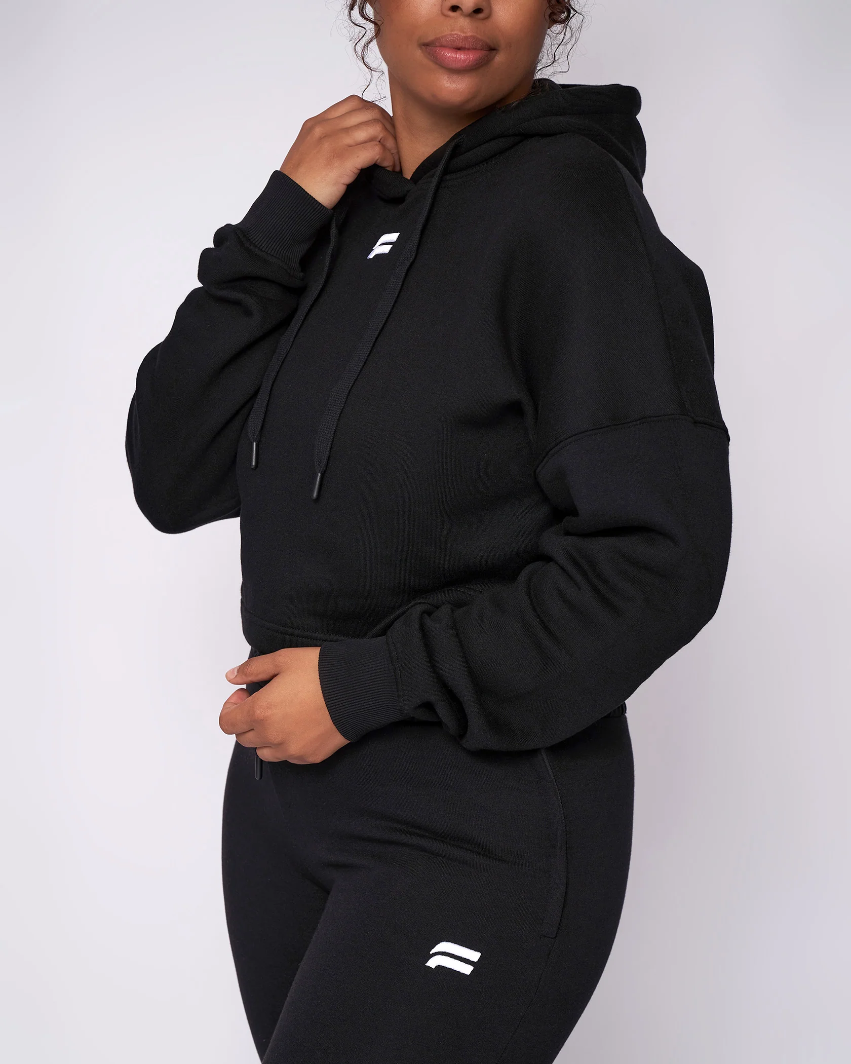 Essential Cropped Hoodie - Black - Image 5